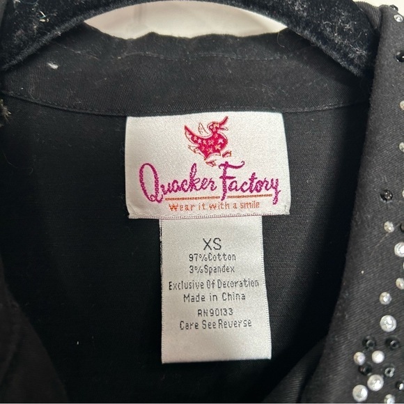 Quaker Factory Womens Rhinestone Bling Jean Jacket Size XS Black - Picture 2 of 7
